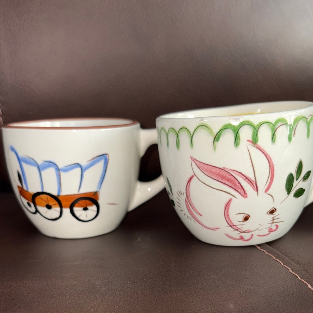 Lower Price!!  Stangl Whimsical Rabbit and Wagon Ceramic Mugs